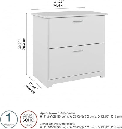 Bush Home Cabot 2 Drawer Lateral File Cabinet in White, Home Office Chest for Letter, Legal, and A4-size Document Storage