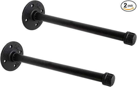 1/2" Industrial Black Iron Pipe Shelf Brackets, Rustic Wall Mounted DIY Shelving Bracket Hanging Custom Pipe Brackets for Floating Shelves (10 Inch, Piece, 2.0)