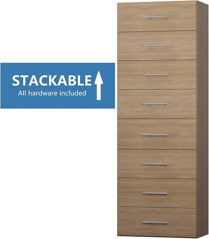 4 Drawer Short Tower Closet Unit, Modular Closet System, Wood Closet System Organizer with Storage for Walk In Closets, Clothing Rack Closet for Hanging Clothes, Bedroom, Wood, 19.5"W