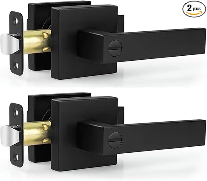 Estmoon 2 Pack Privacy Door Levers Door Handle Matte Black Interior Door Knobs Keyless Door Locks for Bedroom or Bathroom, Left or Right Handing Levers