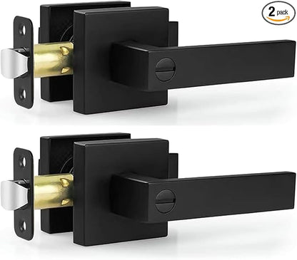 Estmoon 2 Pack Privacy Door Levers Door Handle Matte Black Interior Door Knobs Keyless Door Locks for Bedroom or Bathroom, Left or Right Handing Levers