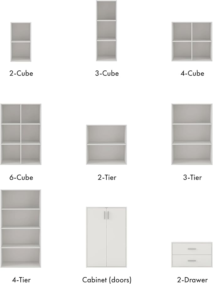 Homes: Inside + Out Apexa 2-Tier Cube Storage Organizer Shelves, Stackable Wood Bookcase Fits Cubby Bins for Organization, Dorm Teen Room Decor & Home Office, White