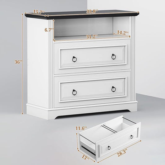Itaar 2 Drawer File Cabinet, Farmhouse Filing Cabinet for Home Office Fits Letter, Legal, A4 Size, Wood Lateral File Cabinet with Printer Stand, Storage Shelf, White