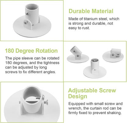 Shower Curtain Rod Bracket, 4Pcs 26mm Inner Diameter Titanium Steel Shower Curtain Rod Single Swivel Flange Curtain Rod Wall-Mount Bracket with Screws (White)