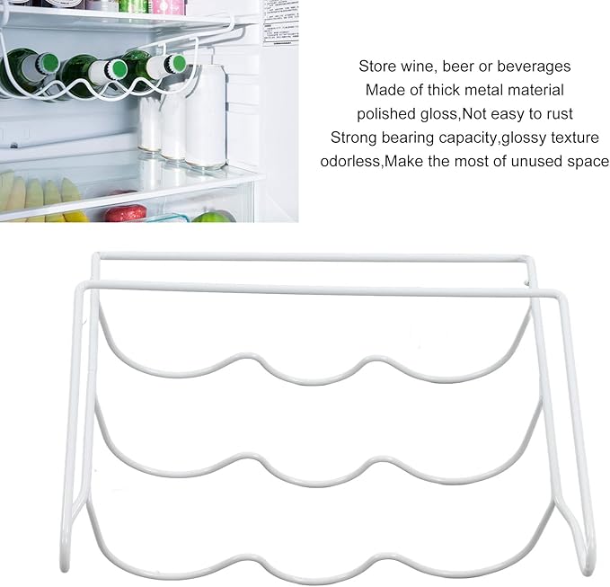 Fridge Wine Rack - Universal Refrigerator Bottle Holder Holds 3 Bottles, White, Inside Appliance
