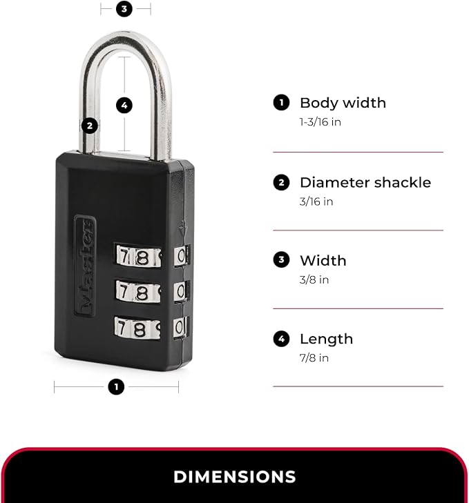 Master Lock Black Combination Padlock, Indoor Gym Locker Lock with Customizable 3-Digit Code for Luggage, Backpacks, Cabinets, 2 pk, 647EC2