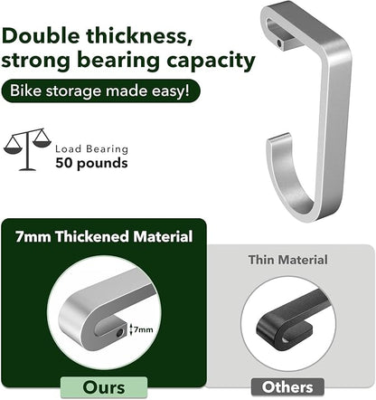Bike Hanger Hooks Garage Rack: Bike Hooks for Garage, Heavy Duty Bike Hanging Hooks, Hooks for Hanging Bike, Overhead Rack Hooks, Silver
