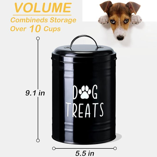 Dog Treat Container Airtight, Dog Treat Jar with Lid - 9x5.5'' Metal Dog Cookie Jar for Farmhouse Kitchen Counter, Black Pet Treat Container, Dog Treat Storage Container for Dogs, Cats