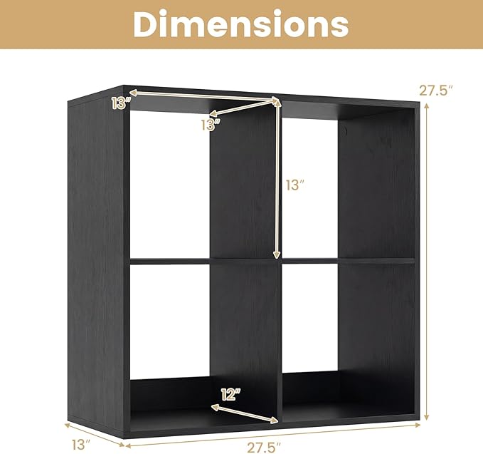 Giantex 4-Cube Bookcase, Cubby Bookshelf w/Back Guardrail & Anti-Tipping Kits, 6-Tier Freestanding Storage Organizer with Shelves, Open Back Display Rack for Living Room, Study