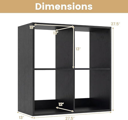 Giantex 4-Cube Bookcase, Cubby Bookshelf w/Back Guardrail & Anti-Tipping Kits, 6-Tier Freestanding Storage Organizer with Shelves, Open Back Display Rack for Living Room, Study