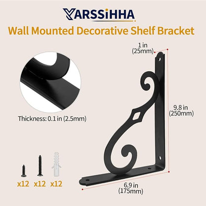 Yarssihha 10 Inch Decorative Shelf Brackets, 6 Pack Wall Mounted Metal Shelving Brackets, Heavy Duty Shelf Supports, Rustic L Shape Brackets for Floating Shelves DIY Home Kitchen, with Screws