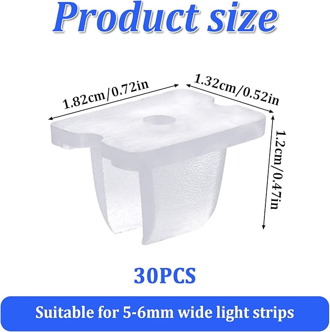 Waterproof LED Strip Mounting Clips Holder Mounting Bracket Neon Mounting Clips Fixing Clamps Holder with 30 Screws for 5mm to 6mm LED Strip Lighting, Translucent, Pack of 30