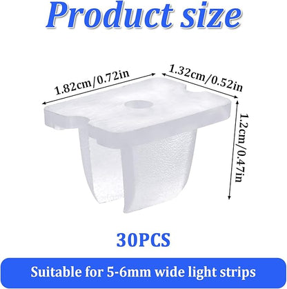 Waterproof LED Strip Mounting Clips Holder Mounting Bracket Neon Mounting Clips Fixing Clamps Holder with 30 Screws for 5mm to 6mm LED Strip Lighting, Translucent, Pack of 30