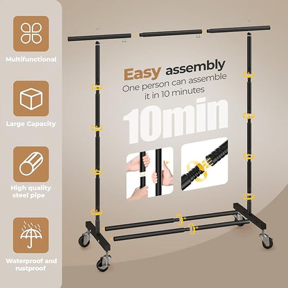 Abiglifty Clothes Rack for Hanging Clothes, Clothing Rack with Wheels, Portable Closet for Laundry, Room (Black)