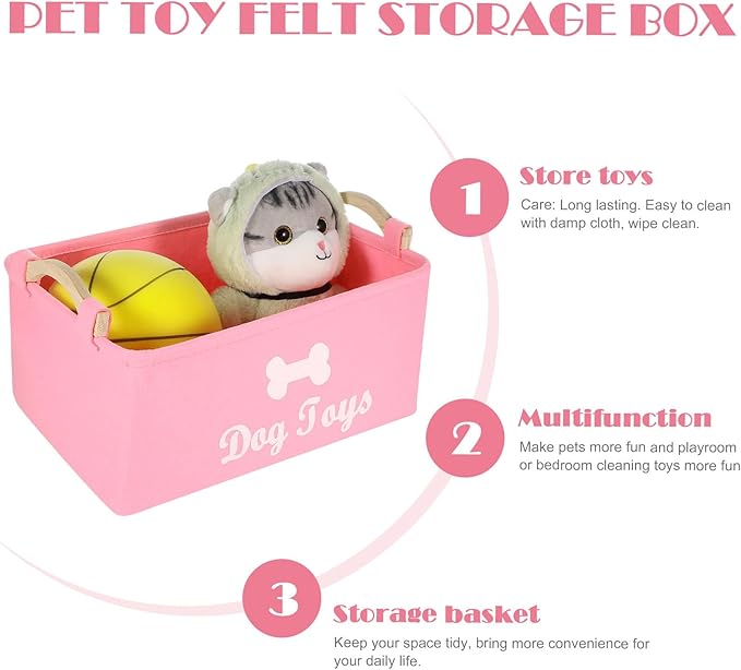 TEHAUX Pet Toy Storage Box Felt Organizer with Handles 15.35X11.02X6.69In Lightweight Foldable Container for Household Pet Toy and Sundries Storage