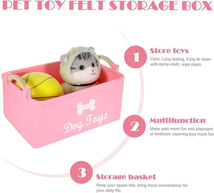 TEHAUX Pet Toy Storage Box Felt Organizer with Handles 15.35X11.02X6.69In Lightweight Foldable Container for Household Pet Toy and Sundries Storage