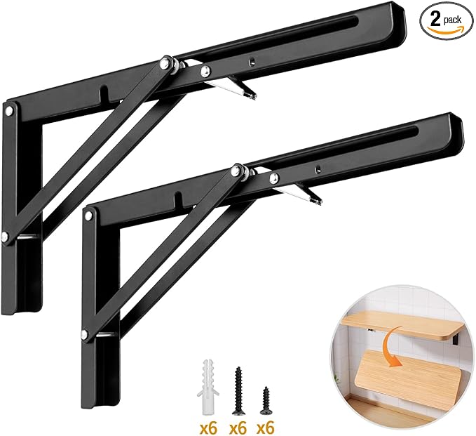 Yarssihha 12 Inch Folding Shelf Bracket, 2 Pack Heavy Duty Wall Mounted Foldable Brackets, Space-Saving Metal Collapsible Shelf Brackets, Max Load:180lbs