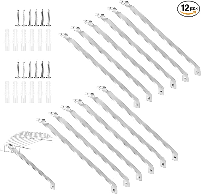 12 Pcs Support Brackets for 16in Wide Shelving Wire Wire Shelf Brackets Closet Rod Bracket Closet Support Bracket with Anchors and Pins for Installation Wires Shelving Supports Closets