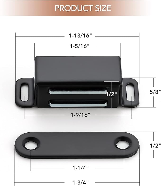 Ravinte 6 Pack Black Magnetic Door Catch, Matte Black Cabinet Magnets, Strong Magnetic Catch Latch for Kitchen Cabinets, Drawers & Cupboards, Stainless Steel Closures
