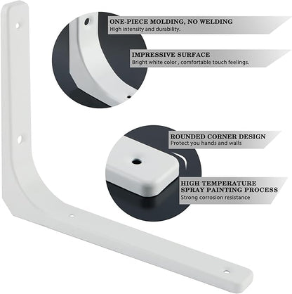 SAYAYO Wall Shelf Brackets White, 6 x 5 Inch Iron Metal Shelf Brackets L Shaped Corner Support Brackets for DIY Floating Shelf, 4 PCS