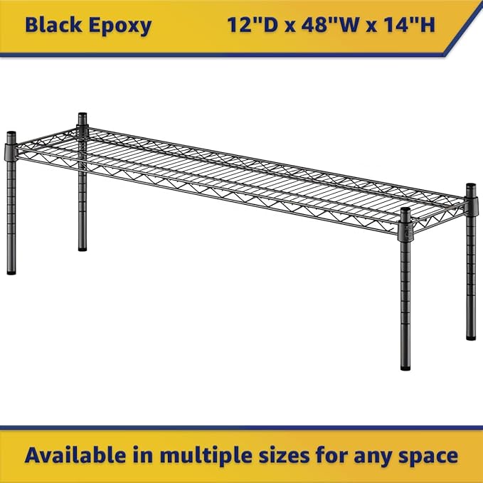 12" x 48" x 14" Black Epoxy Wire Storage Shelf, Dunnage Rack, Commercial 1 Tier Small Shelf
