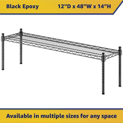 12" x 48" x 14" Black Epoxy Wire Storage Shelf, Dunnage Rack, Commercial 1 Tier Small Shelf