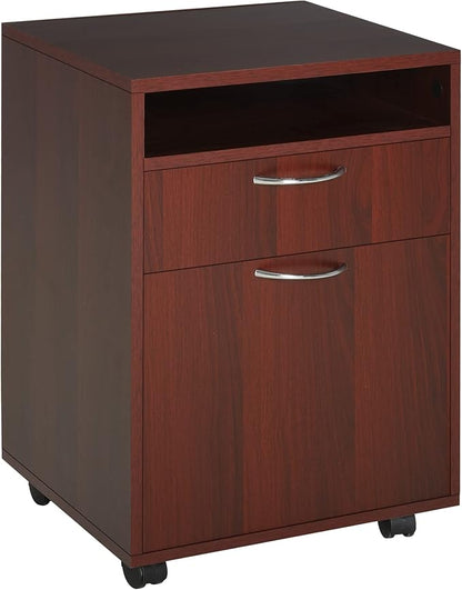 HOMCOM Mobile Storage Cabinet Organizer with Drawer and Cabinet, Printer Stand with Castors, Brown