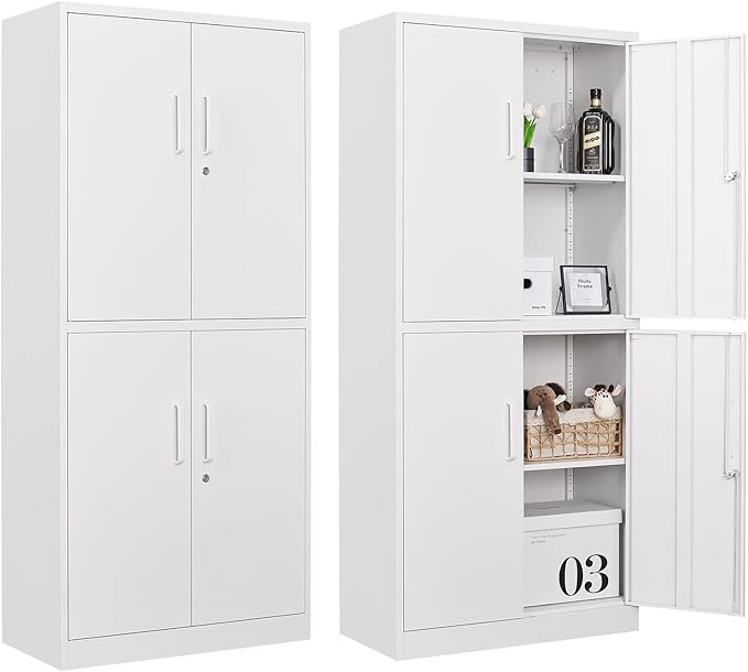 Metal Storage Cabinets with Locking Doors,71" Tall Garage Cabinet with 3 Adjustable Shelves, Lockable Steel Office Storage Caninet Tool Cabnet for Home Office,Garage, Pantry