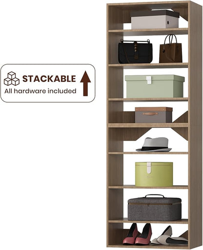 ROOMTEC 25.5" Shelf Short Tower Closet Unit, Modular Closet System with Shelf, Wardrobe Organizer for Bedroom or Walk-in Closet, Wall Mounted, Customizable Clothes Storage Unit, Wood