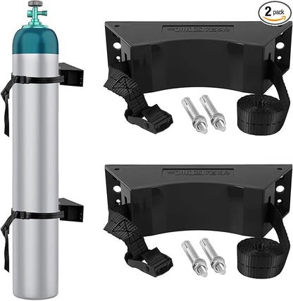 2PCS Propane Tank Holder, Propane Tank Mount, Excellent Quality ABS Gas Cylinder Holder with Screws and Safety Chain Supported 4"-12", Suitable for All Kinds of Gas cylinders (Black )