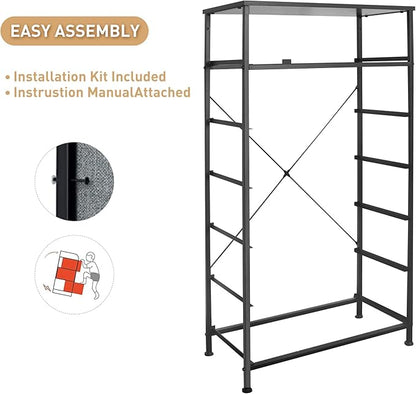 Mifuro Tall Dresser for Bedroom, Vertical Storage Organizer Tower with 7 Drawers, Chest of Drawers with Fabric Bins, Steel Frame, Wood Top for Bedroom, Closet, Entryway- Black
