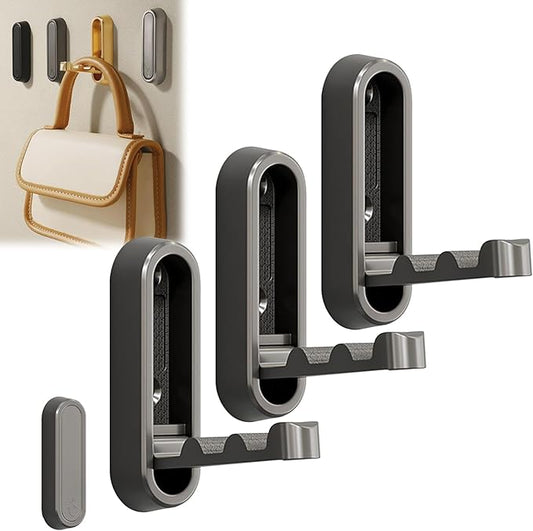Heavy Duty Wall Hooks - 3pcs Grey Metal, Matte Black Finish, No Drill Wall Mount, Suitable for Bathroom, Coats, Towels, Offices