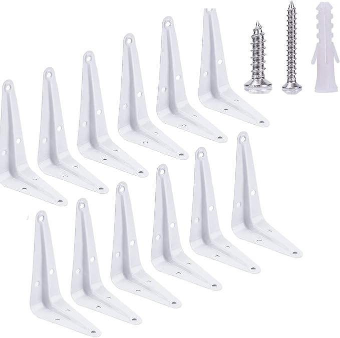 12 Pack Shelf Brackets White Heavy Duty L Brackets Metal Floating Shelf Brackets Hardware Brace Brackets Wall Mount Angle Corner Support for Christmas Shelves Hanging Floating Shelves Brack Wood
