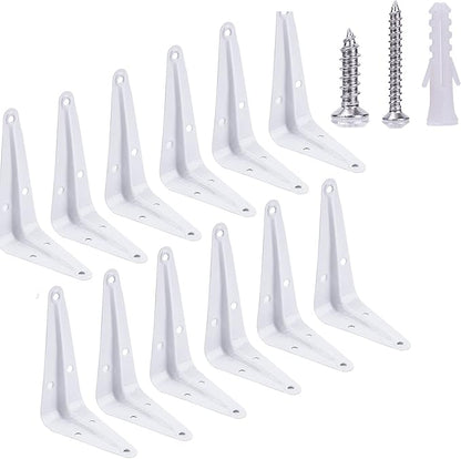 12 Pack Shelf Brackets White Heavy Duty L Brackets Metal Floating Shelf Brackets Hardware Brace Brackets Wall Mount Angle Corner Support for Christmas Shelves Hanging Floating Shelves Brack Wood