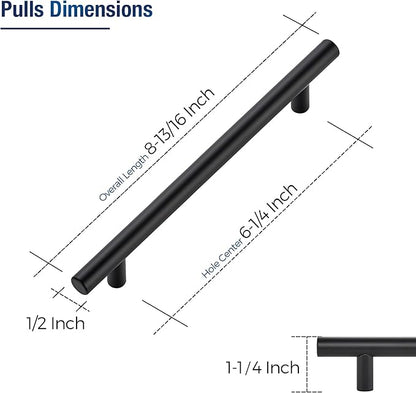 JOY DECOR 20 Pack Cabinet Handles, Black Cabinet Pulls, 6-1/4 in Hole Center Kitchen Hardware, Stainless Steel T Bar Handles for Dresser Drawers