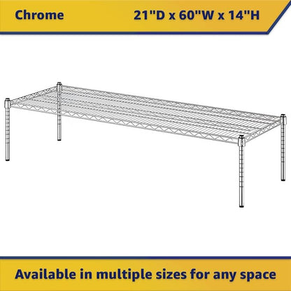21" x 60" x 14" Chrome Wire Storage Shelf, Dunnage Rack, Commercial 1 Tier Small Shelf