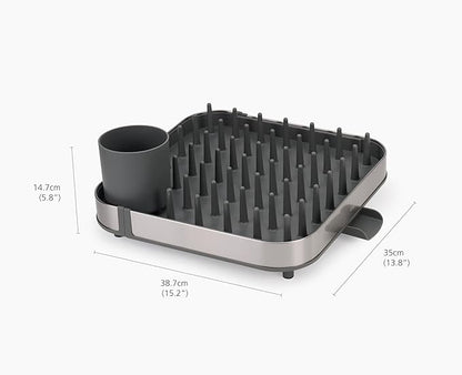 Joseph Joseph Duo Expanding Dish Drying Rack with Removable Silverware Holder, Draining Spout, Stainless Steel