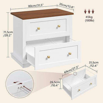 2 Drawers Lateral File Cabinet, Farmhouse Wooden Filing Cabinet, Printer Stand for Home Office, Office Storage Cabinet for A4/Letter-Size Hanging Files,White and Walnut FCBA8001