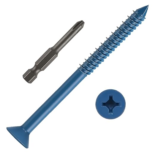 1/4" x 5" Concrete Screws, 50 PCS Blue Flat Head Concrete Screws Anchor Kit for Masonry, Cement, Block, Brick or Stucco