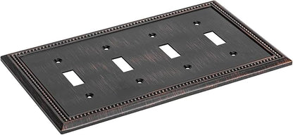 Henne Bery Sunken Pearls Heavy Duty Decorative Wall Plate Switch Plate Outlet Cover (Quad Toggle, Aged Bronze)