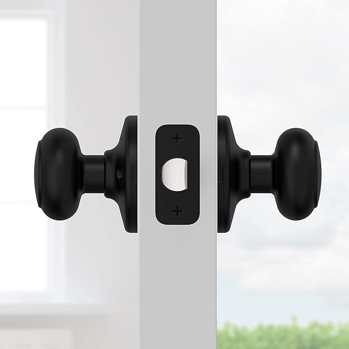 Kwikset Cove Interior Passage Door Knob, Handle for Closet and Hallway Doors, Non-Locking Doorknob, Matte Black (Pack of 4)
