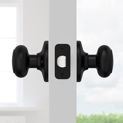 Kwikset Cove Interior Passage Door Knob, Handle for Closet and Hallway Doors, Non-Locking Doorknob, Matte Black (Pack of 4)
