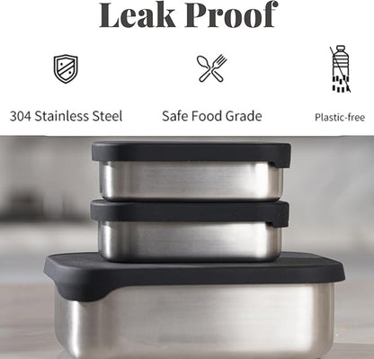Leak proof Stainless Steel Lunch Box| Stainless Steel bento box | Metal Lunch Containers| Sandwich ,Snacks container| Meal prep| Metal lunch box| Korean Lunch Box| Black|SMall 27 Oz+ 2*6.5Oz