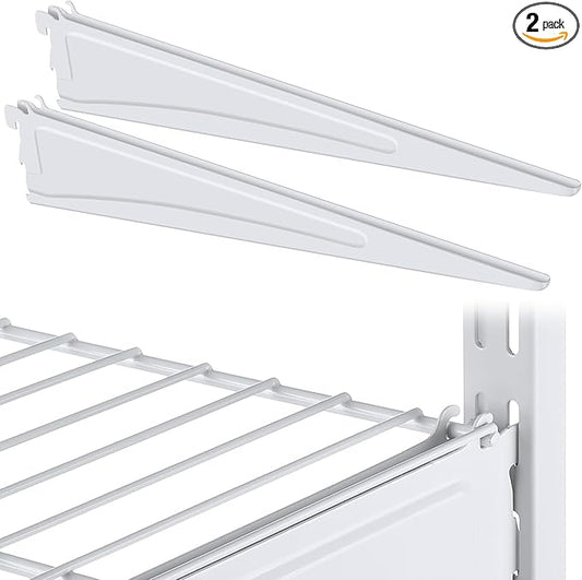 Adjustable Locking Shelf Bracket 16 Inch Shelf Brackets Heavy Duty Wire Shelving Brackets for Deep Wire Shelving Double Track System (White,2 Pcs)