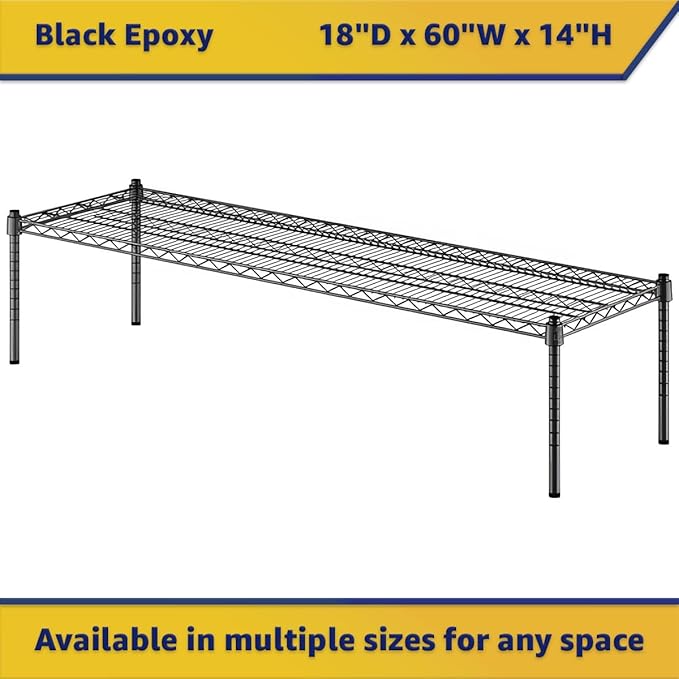 18" x 60" x 14" Black Epoxy Wire Storage Shelf, Dunnage Rack, Commercial 1 Tier Small Shelf