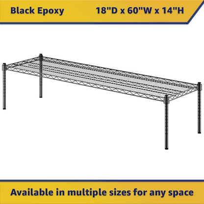 18" x 60" x 14" Black Epoxy Wire Storage Shelf, Dunnage Rack, Commercial 1 Tier Small Shelf