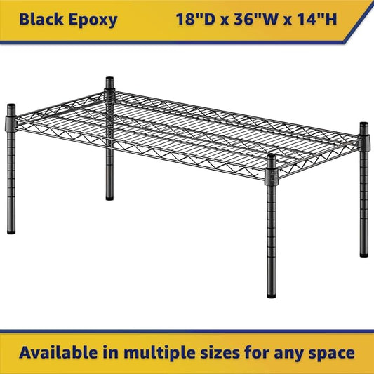 18" x 36" x 14" Black Epoxy Wire Storage Shelf, Dunnage Rack, Commercial 1 Tier Small Shelf