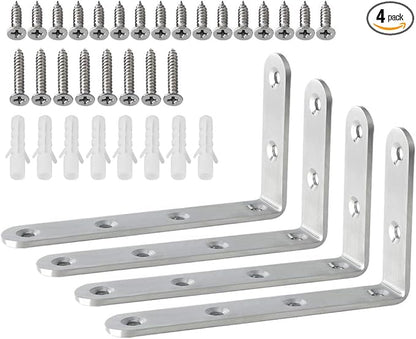 Alise Floating Shelf Brackets,L Brackets for Shelves Heavy Duty Shelving Bracket Stainless Steel Corner Brace Angle Brackets for Wood,5x3 Inch Wall Bracket,Pack of 4,Brushed