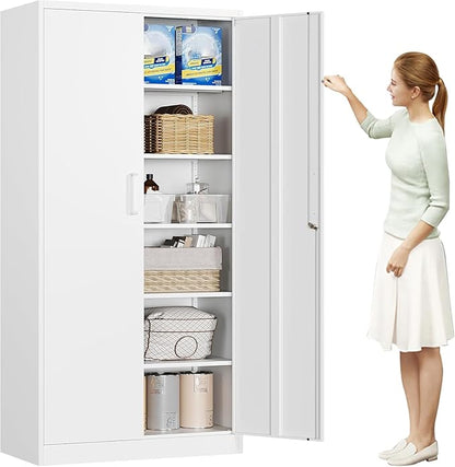 MIIIKO Metal Storage Cabinet with Lock, 71” Steel Storage Cabinet with 2 Doors and 5 Adjustable Shelves, for Office, School.