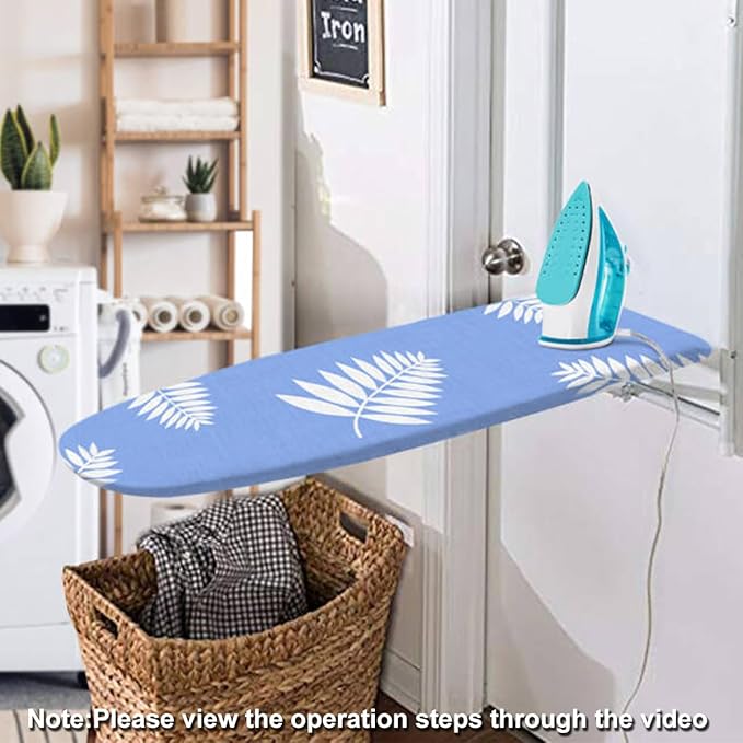 SheeChung 14x42 Inch Over-The-Door Ironing Board Replacement Pad/Cover,100% Cotton Iron Board Cover and Heavy-Duty Extra Thick Pad,Resists Scorching and Staining,Snug fit Ironing Board Cover